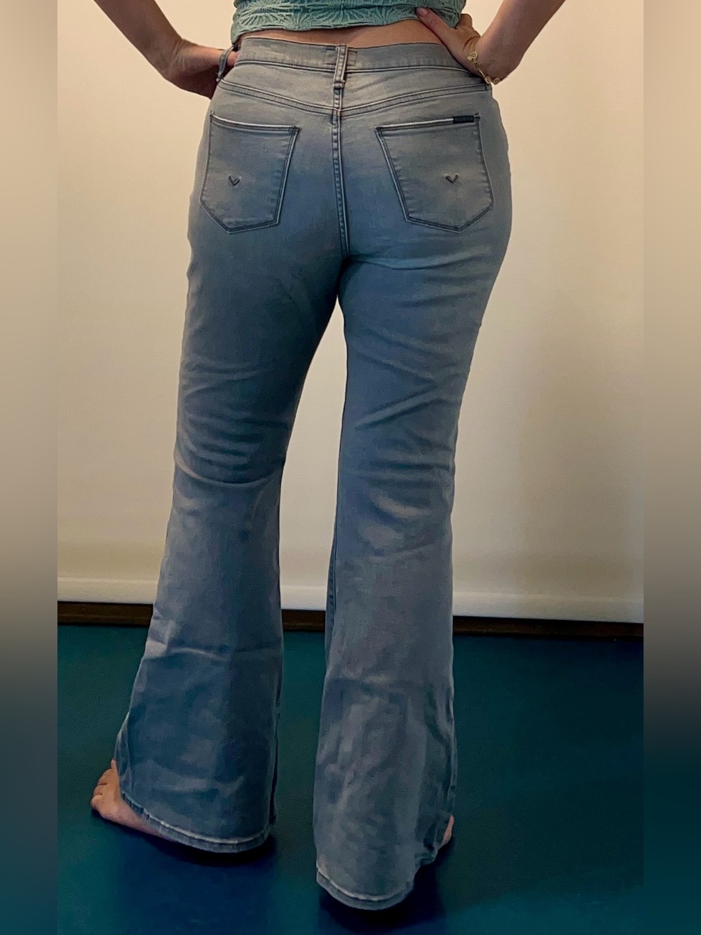 Hudson “Heidi” High Rise Flare Jeans in Grey Wash
